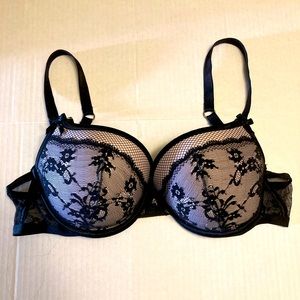 Victoria’s Secret Lacy Pink and Black Bombshell Push-Up Bra Size 34C